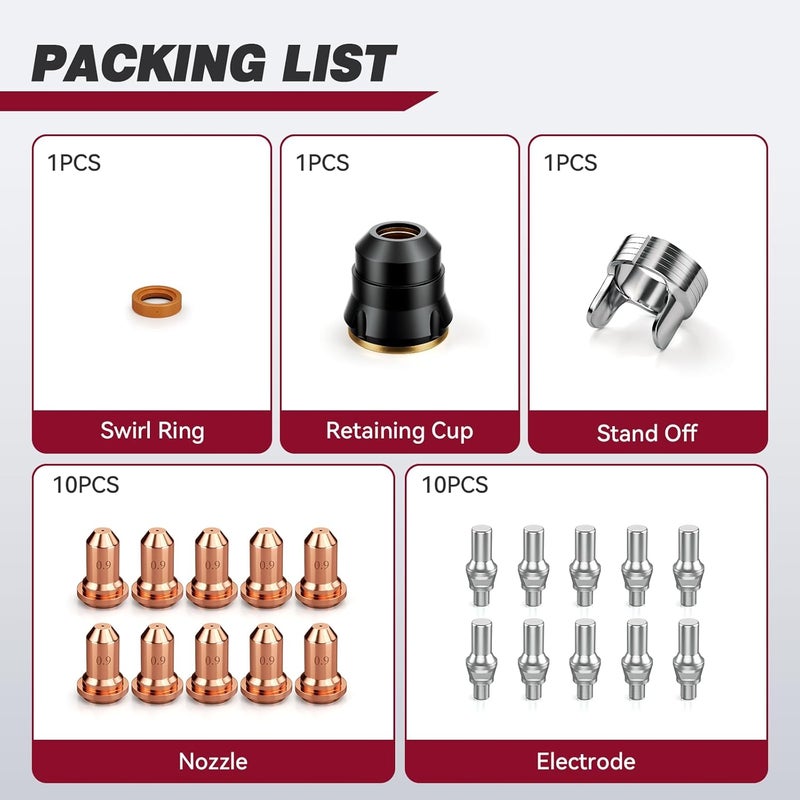 ARCCAPTAIN 23Pcs IPT60 Plasma Cutter Torch Consumables, .035" Plasma Cutter Accessories for CUT55 NON-HF and CUT55 MP, Work with 30-40A Current - Image 2